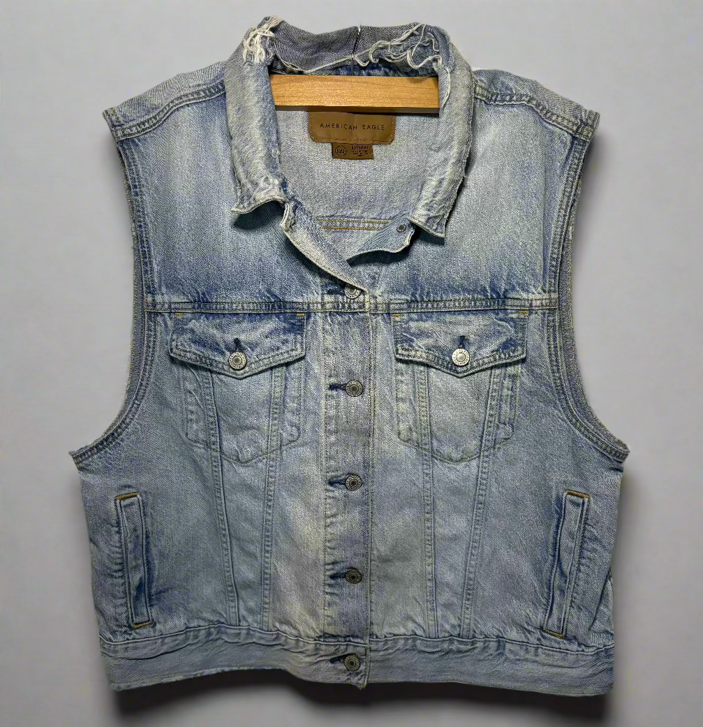 American Eagle Outfitters Light Denim Distressed Vest