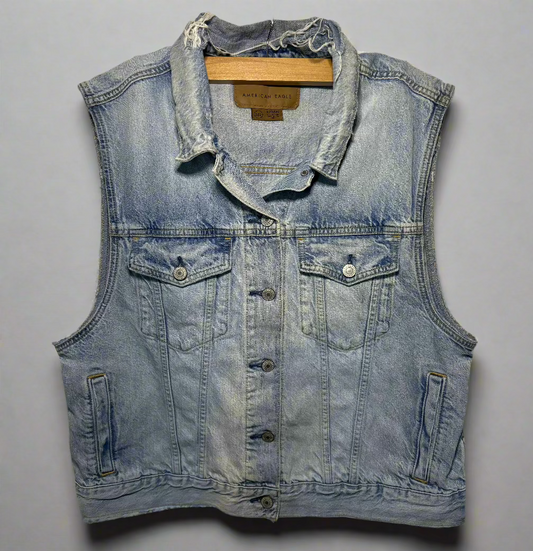 American Eagle Outfitters Light Denim Distressed Vest