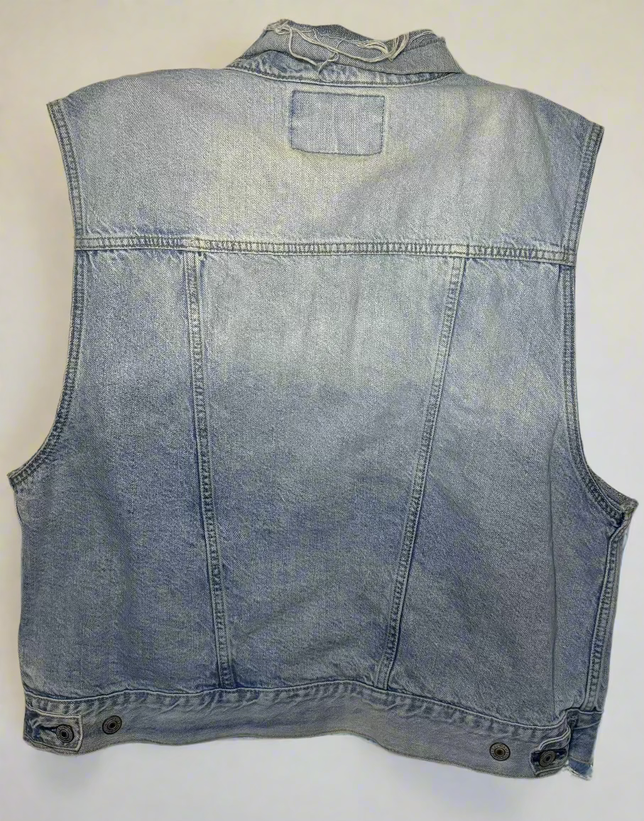 American Eagle Outfitters Light Denim Distressed Vest